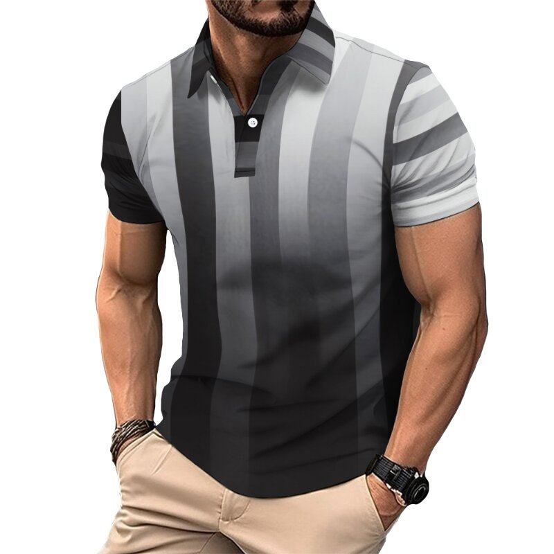 Nueva camisa de golf europea y americana transfronteriza camisa de polo con estampado de letras de manga corta color sólido gráfico 3d camisa POLO de tres botones