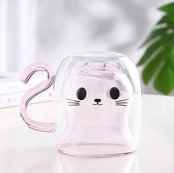 Kitten double-layer glass cup high temperature resistant milk cup…