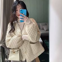 2025秋冬韩新款复古菱格轻薄设计感系带棉衣棉服短外套小个子其他