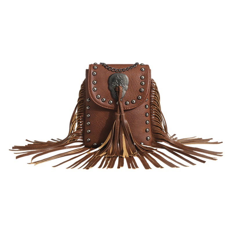 Moda europea y americana de las mujeres remache borla pequeña bolsa de teléfono móvil casual delgada cadena hombro crossbody Bolsa De mujer pequeña
