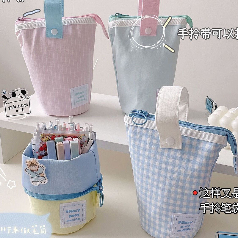 マカロン衝突色筆立て日系ins高颜値立式縦型ペン袋学生大容量携帯可能|undefined