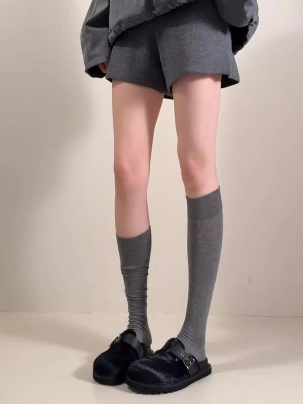 春秋季miu系堆堆袜子女日系灰色小腿袜学院风长筒袜简约百搭棉袜|undefined