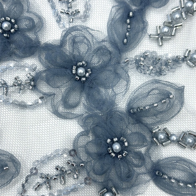 Fabricantes de tela bordada en stock de malla bordada con bordado vestido de boda de mujer francesa vestido de cena vestido de tela image 5