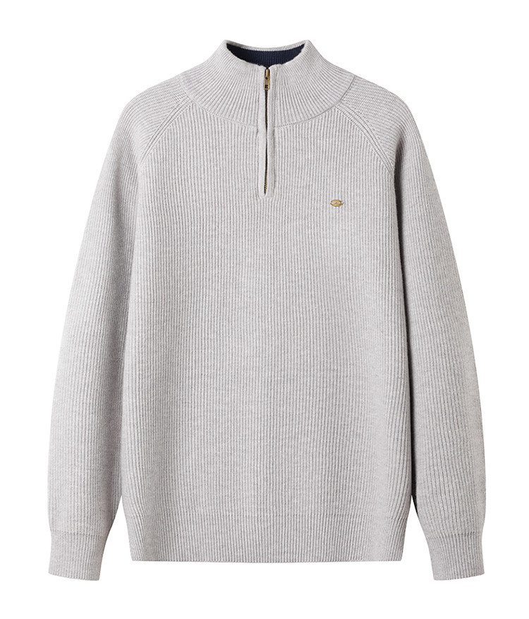 Otoño e invierno nuevo estilo de los hombres suéter transfronterizo de tamaño europeo para hombres de manga larga con media cremallera cuello alto color sólido suéter de tendencia casual de todo fósforo