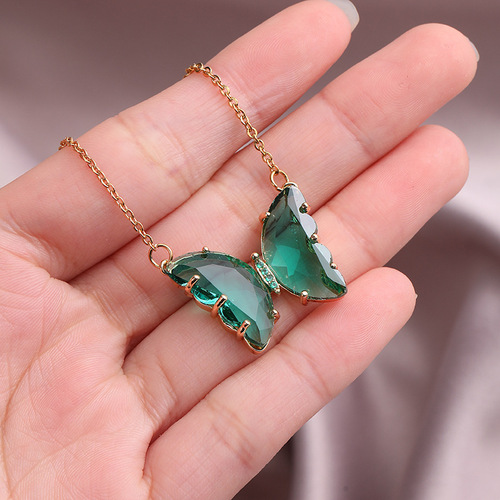 New Butterfly Crystal Stainless Steel Necklace, Sister-in-law Couple Simple Sweet Elegant Choker Chain Pendant
