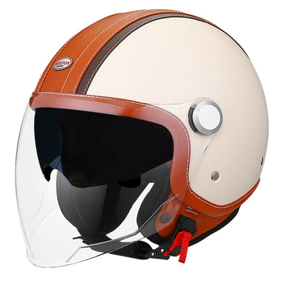 Motosiklet kaskı (dəbilqə) – double mirror bluetooth leather helmet - brown-and-white-tea-on-the-outside-and-inside-m