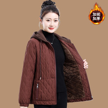 新妈妈秋冬加绒加厚棉袄外套中老年女冬装保暖棉服连帽宽松棉衣