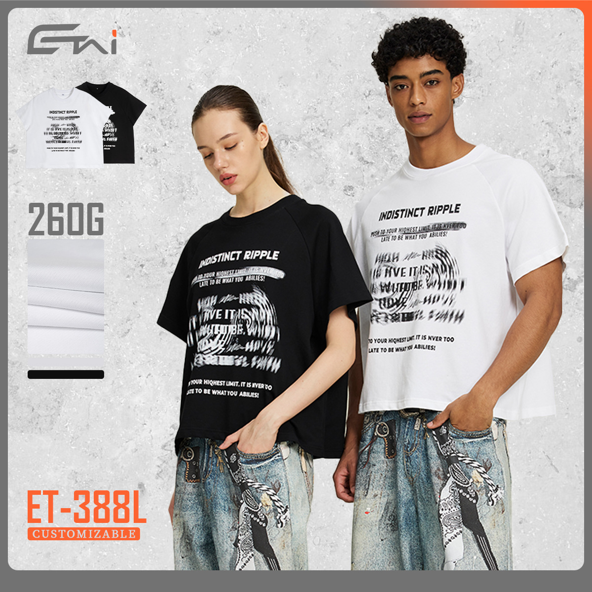 ETAI hombre verano 260g pesado algodón de manga corta hombre corto ancho marca de moda juvenil camiseta casual callejera image 1