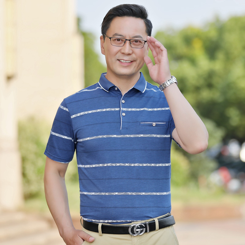 爸爸短袖t恤男夏中年男装夏季中老年人男士夏装冰丝光棉上衣批发