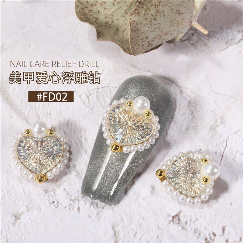 Internet celebridad nuevo estilo manicura corazón alivio diamante tridimensional perla