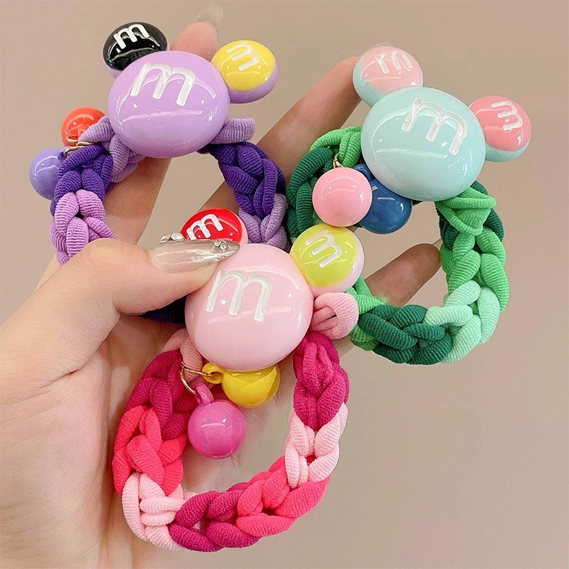 2023 nueva cuerda de pelo niñas M Bean tocado elástico cuerda de cabeza de cola de caballo alta para niños niña no duele la banda de goma para el cabello