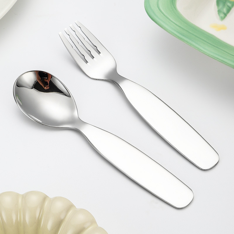 子供用チューチュースプーン 304 ステンレス鋼のかわいい太った丸いスプーンとフォーク家庭用高価値食器はロゴを印刷できます|undefined