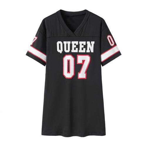 European and American Women's Casual Hip-Hop 07 Letter-Print Spring/Summer Short-Sleeve T-Shirt Dress for Women