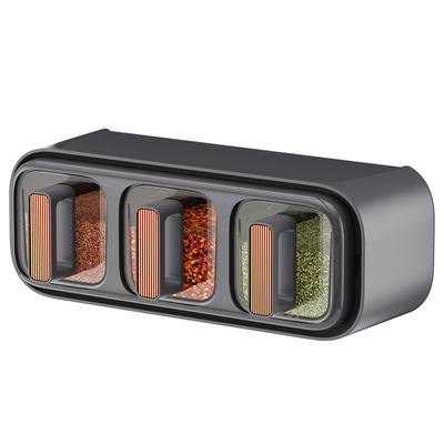 厨房壁挂式调味盒 家用调味罐带勺盐瓶 佐料盒盐罐子组合套装