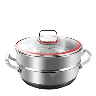 316 Stainless Steel Steamer Household Induction Cooker Gas Suitable Flats-Bottomed Wok Double-Eared Steaming Pot New Soup Pot