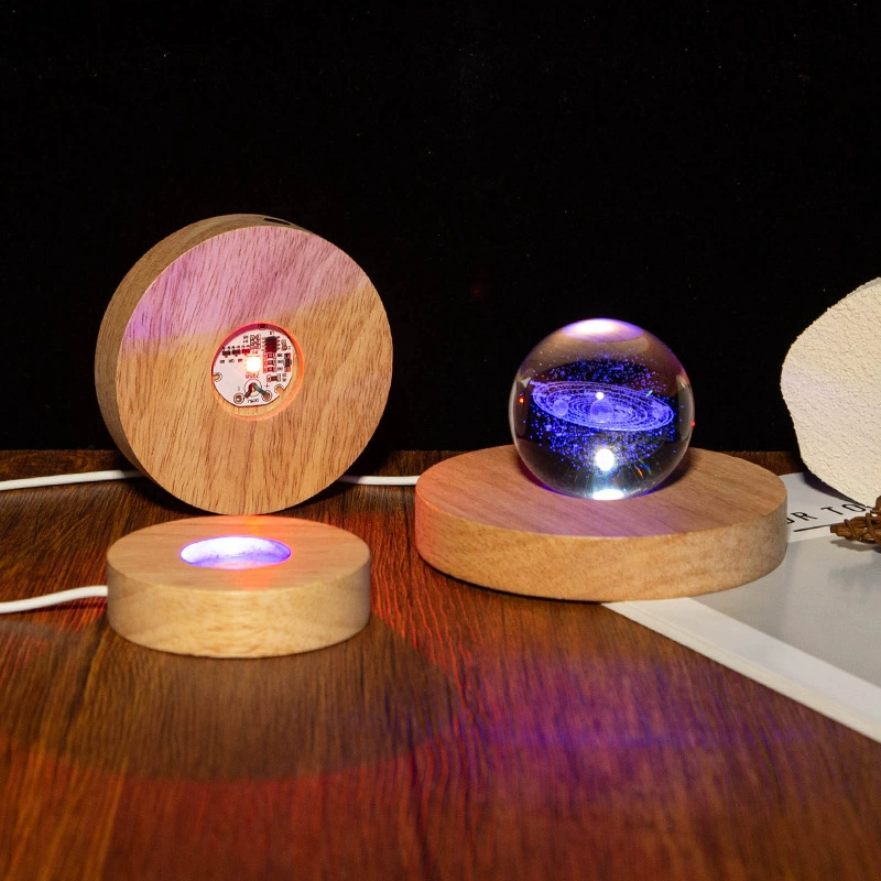 Solid wood circular LED light night light crystal light emitting base DIY acrylic charging display lamp holder shopkeeper recommendation