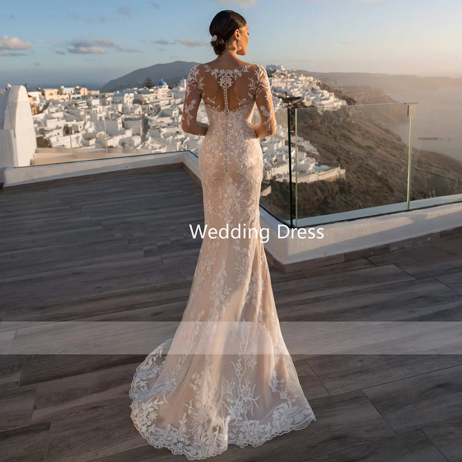 Women's Clothing 2024 new princess bride fishtail wedding dress white trailing transparent backless lace wedding dress l two piece set_voghion.com