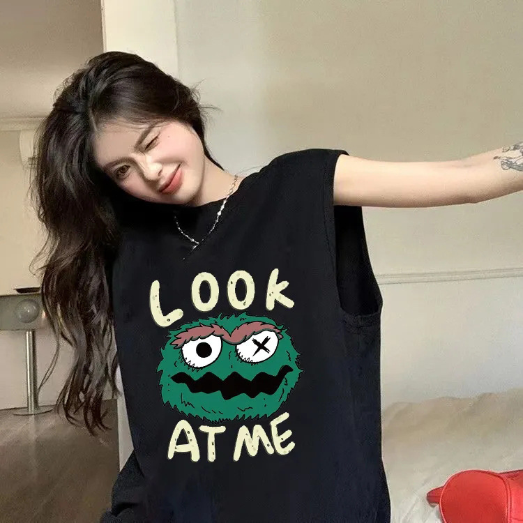 American Style Pure Cotton Style Waistband Sports Vest T-shirt Women's Summer Letter Printed Loose All-match Outer Wear Sleeveless Top