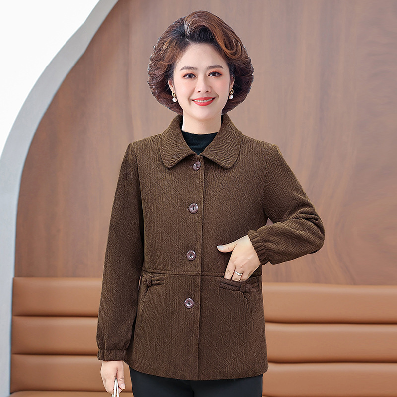 奶奶春秋装灯芯绒外套60岁70妈妈翻领上衣2025新款宽松大码衣服女|undefined