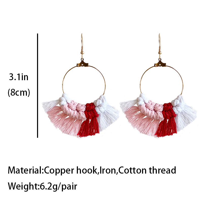 Valentine's Day woven earrings European and American style pastoral style metal ring tassel earrings hand-woven earrings geometric earrings