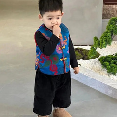 男童春秋洋气新中式汉服无袖背心2025新款中小童透气中秋盘扣马甲