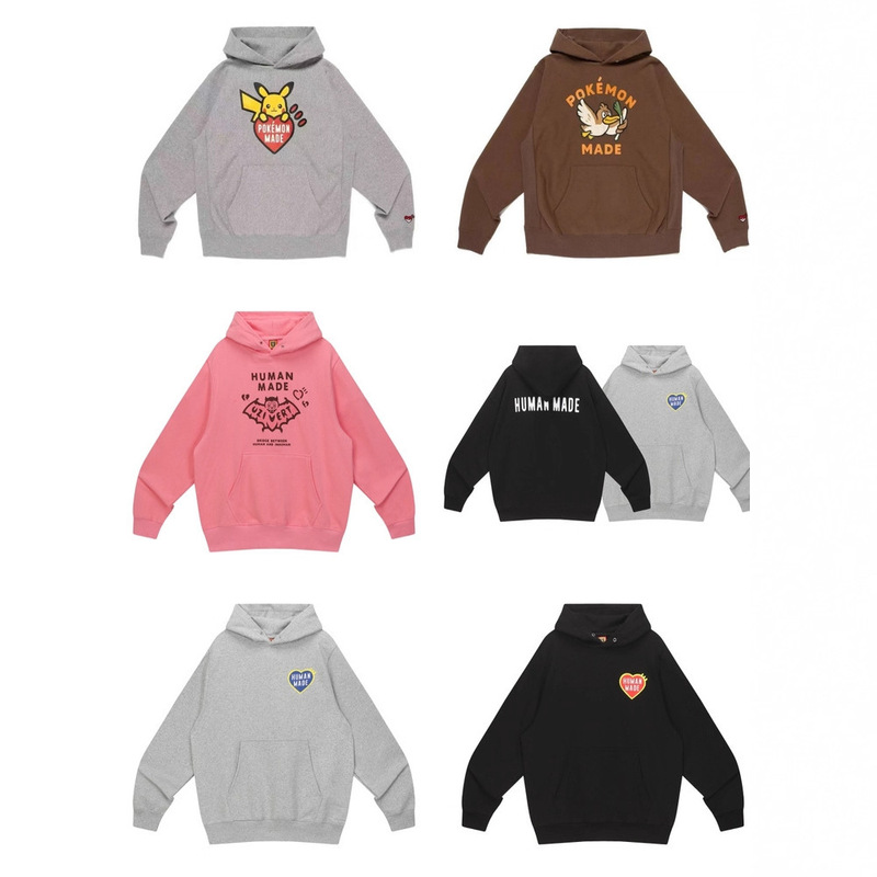 Cross-border supply of the correct version of HM's cartoon Pikachu print hooded high-weight sweatshirt, unisex long-sleeve shirt