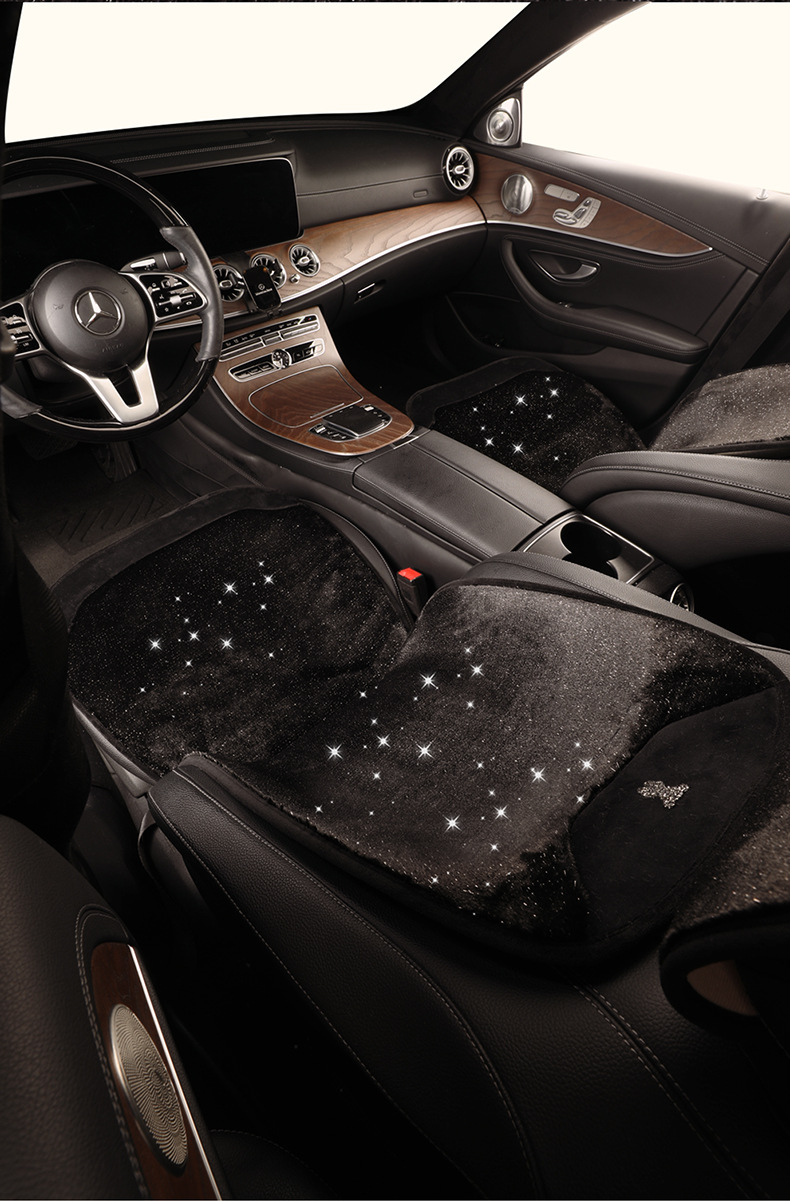 Car Seat Cushion Winter Plush Warm Cartoon Cute Car Seat Cushion Car Interior Accessories High-End Decorative Starry Sky