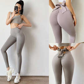 2024跨境 爆款 蜜桃臀 蝴蝶结 提臀运动裤 紧身瑜伽裤女高腰