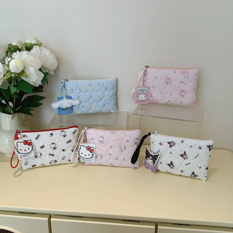 New Sanrio Genuine Cute Embroidered Soft and Fluffy Hand-Held Makeup Bag, Thickened Anti-Drop Cosmetic Pouch, Coin and Toiletry Bag