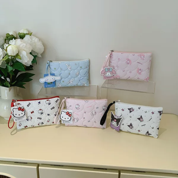 New Sanrio Genuine Cute Embroidered Soft and Fluffy Hand-Held Makeup Bag, Thickened Anti-Drop Cosmetic Pouch, Coin and Toiletry Bag