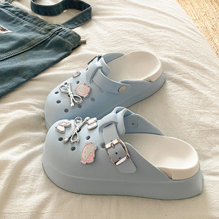 Croc Shoes for Women in Summer, Cute Bow-Knot Cat Students, Thick-Soled Non-Slip Toe-Cap Eva Sandals for Outer Wear