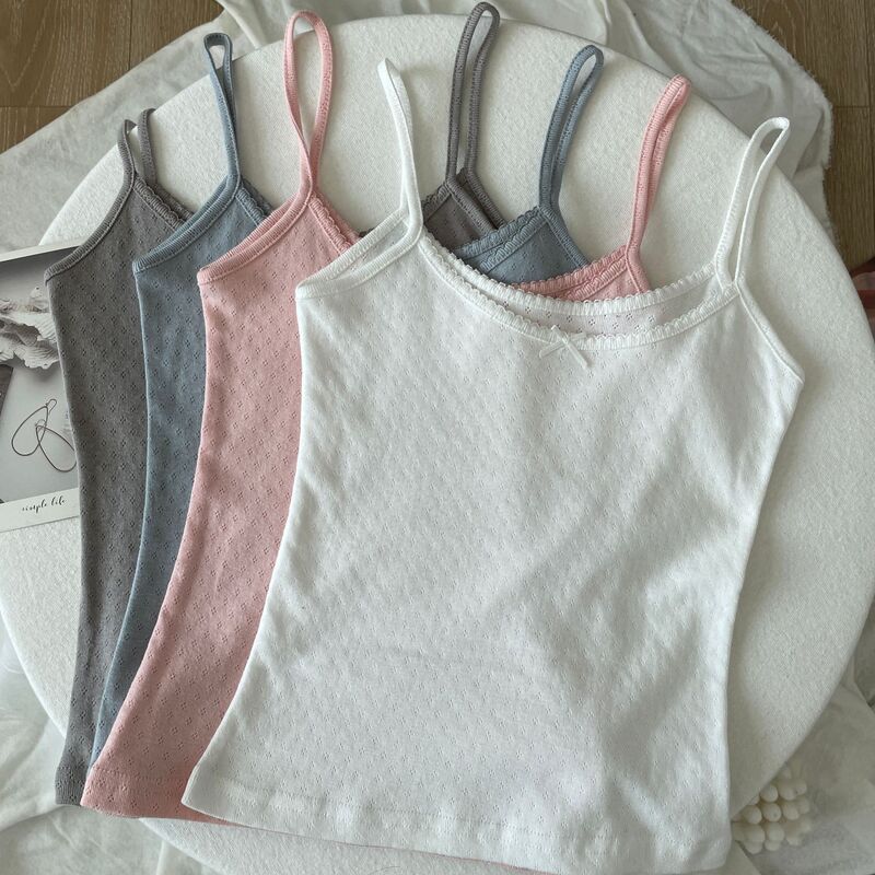Bm Bow Pure Cotton Fashion Camisole Women's Spring and Summer New Korean Style Slim Short Style Inner Fashion Top