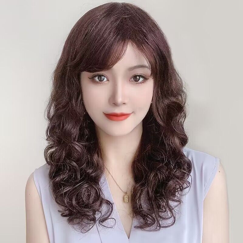 Wig Women's Long Hair Big Wave Long Curly Hair Full Real Hair Natural Realistic Wig Women's Full Head Cover Mother's High-end Wig