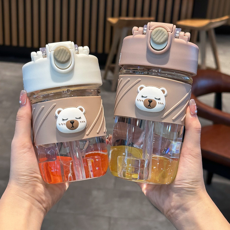 Cartoon bear glass straw cup girls office coffee cup student home ins double drinking couple drinking cup