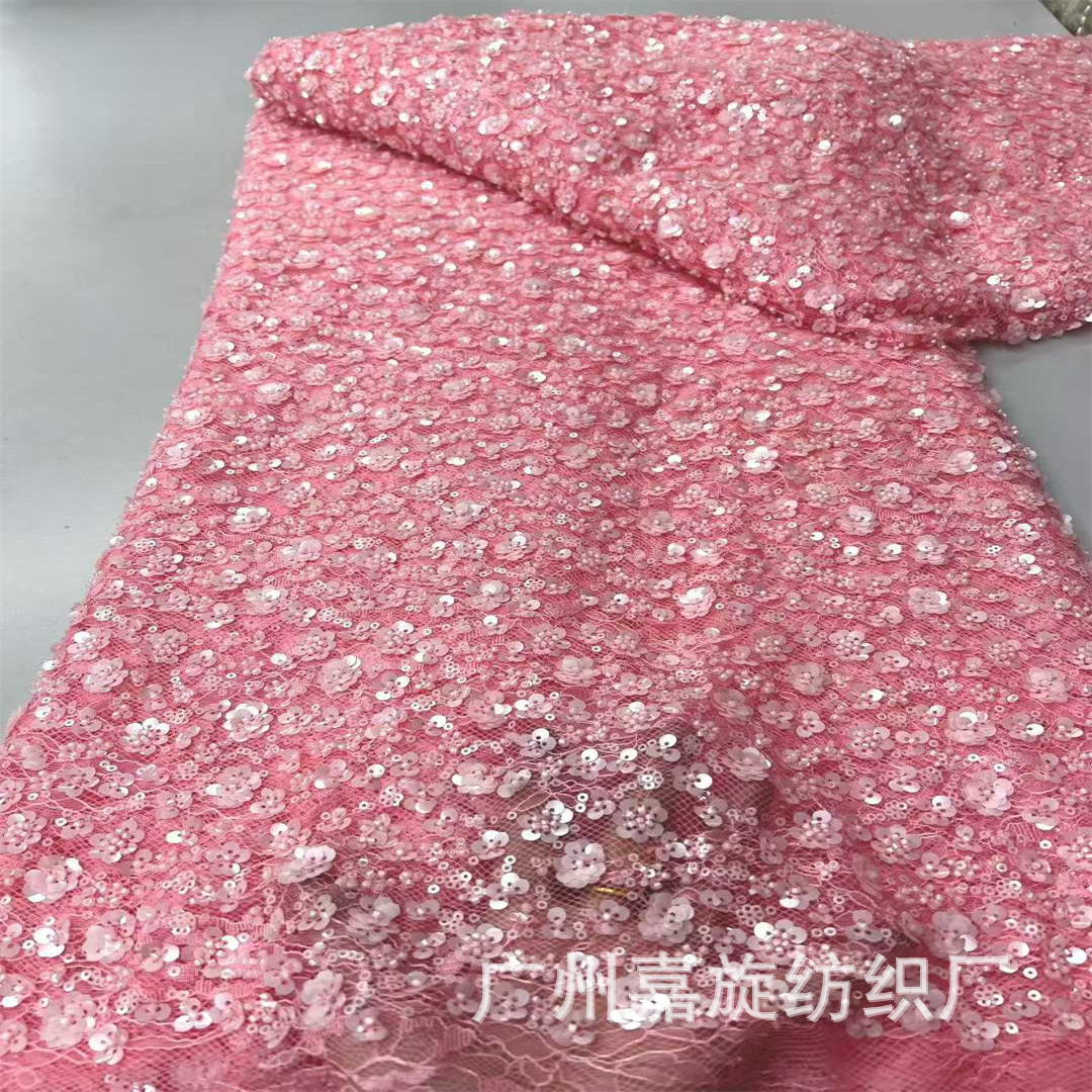 Tela de encaje bordada con cuentas en tubo de patrón irregular estilo europeo y americano, estilo fresco para vestidos, vestidos de novia, tela de encaje para ropa infantil.