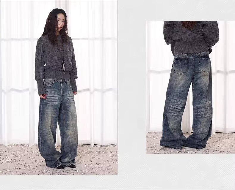 Unisex Retro Washed Distressed Jeans Loose Straight Leg Casual Hip Hop Dance Long Pants Spring/Autumn Summer Wear_ecoleips.com
