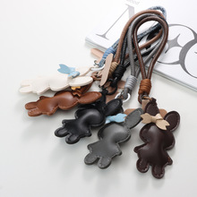 创意卡通皮革立体可爱兔子蝴蝶结挂绳手提手腕短款钥匙扣防丢挂饰