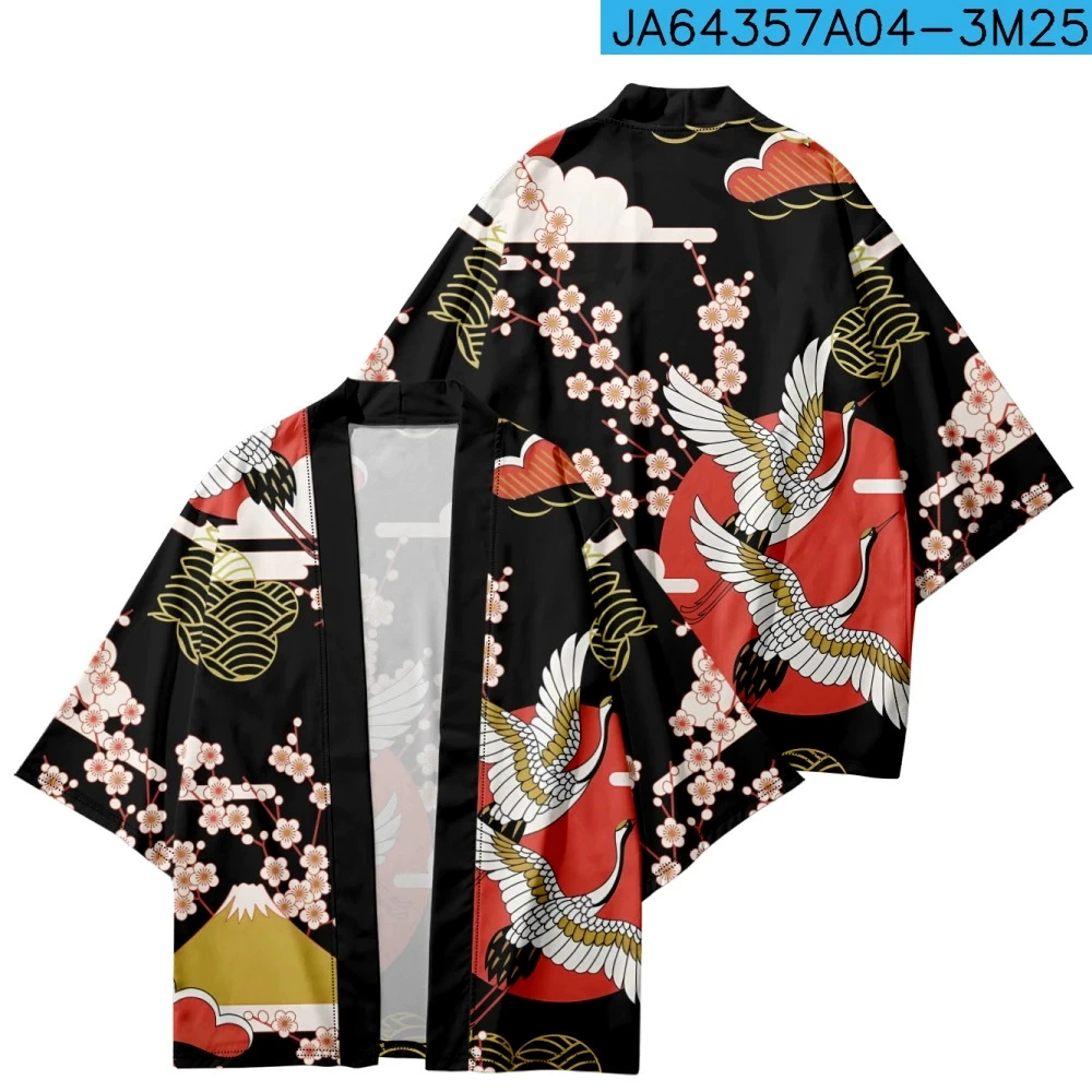 2024 летний новый национальный элемент прилива дракон журавль 3D с принтом семипостной рубашка платье кардиган свободный мужской перо плетение плащ