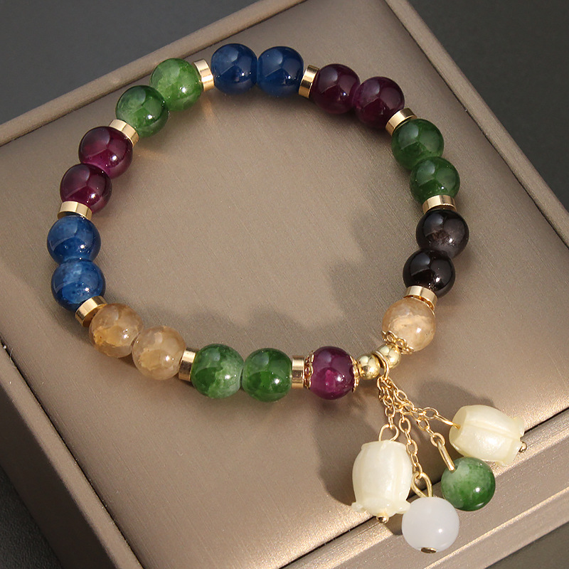 Nuevo color artificial pulsera torrefacción ins nicho campanas orquídeas colgante cristal pulsera regalo de novia