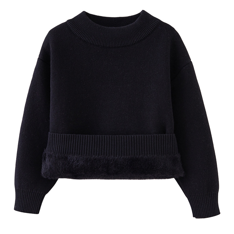 Ropa de invierno suéter forrado de lana de una sola pieza de terciopelo engrosado cuello redondo cálido bebé de los niños de punto camisa de fondo superior al por mayor