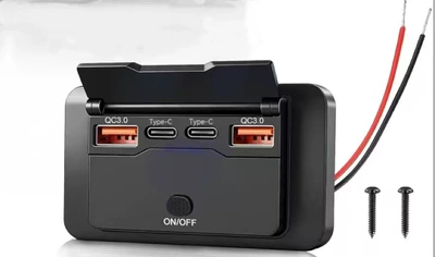 Rv Bus Car Charger Modified to 4-Port Charger, No-Drill Flip Cover with Switch, 12V Modified Pd Car Charger (Mobil şarj cihazları) - automobile-and-motorcycle-modification-device-qc30type-ctype-cqc30