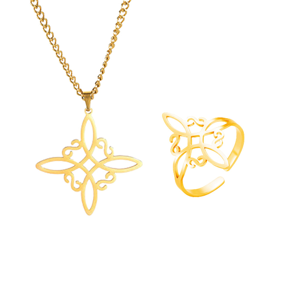 Comercio exterior exportado a Europa y América Venta caliente bruja nudo en forma de S collar pulsera pendientes anillo combinación corte traje de acero inoxidable