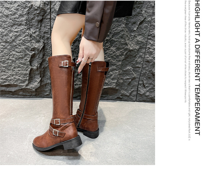 Retro Overknee Stiefel Mit Blockabsatz Für Damen Mit Schnalle_voghion.com