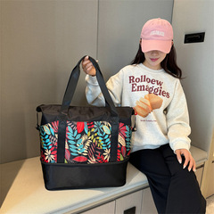 跨境新款擴展手提待產收納包時尚印花輕便短途旅行包瑜伽健身包女