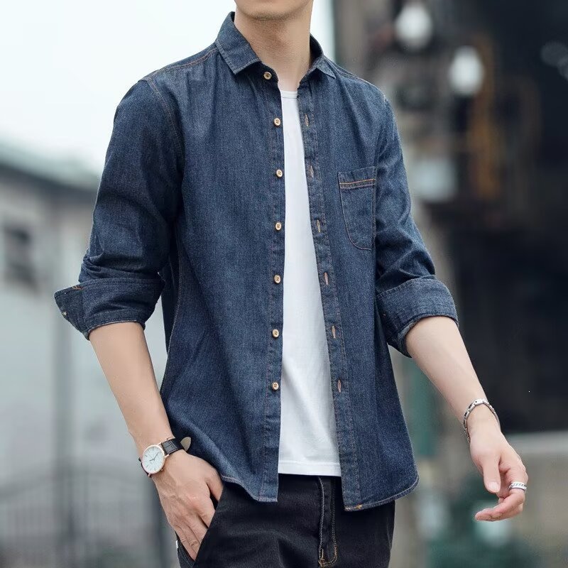 DY8182026 Spring and Autumn Men's Denim Long-Sleeve Shirt Casual Middle-Aged and Young Men's Denim Long-Sleeve Shirt 2026 Trendy