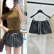 2025秋冬深灰色白绳双拉链字母标蓬蓬短裙高腰显瘦复古女款半身裙