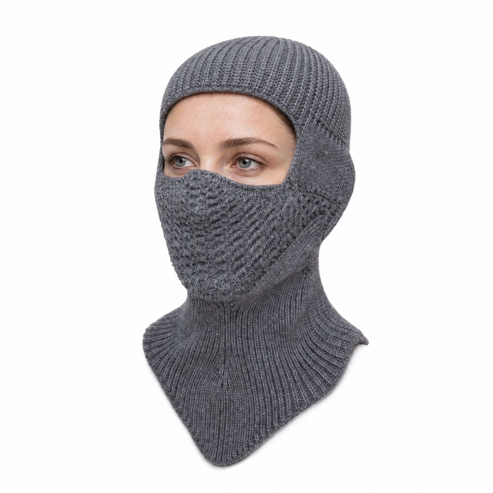 Cross-border knitted hat in solid color, warm, windproof, ear-protecting, pullover hat for outdoor cycling, integrated knitted neck warmer