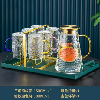 Vidrio martilled con mango taza de agua taza de té taza de beber de alto grado Luz de lujo sala de estar del hogar juego de agua traje de la familia