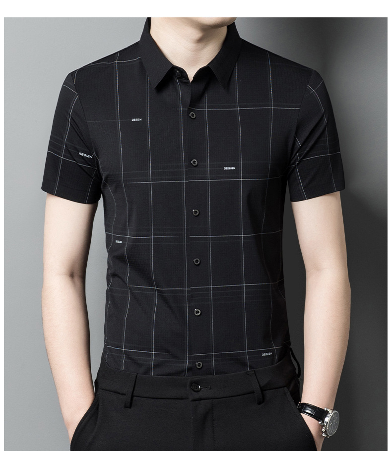 2024 sommer Hemd Licht Reife Casual Check Kurzen ärmeln Atmungsaktive Bequeme Flip Kragen Gedruckt männer Strickjacke_voghion.com