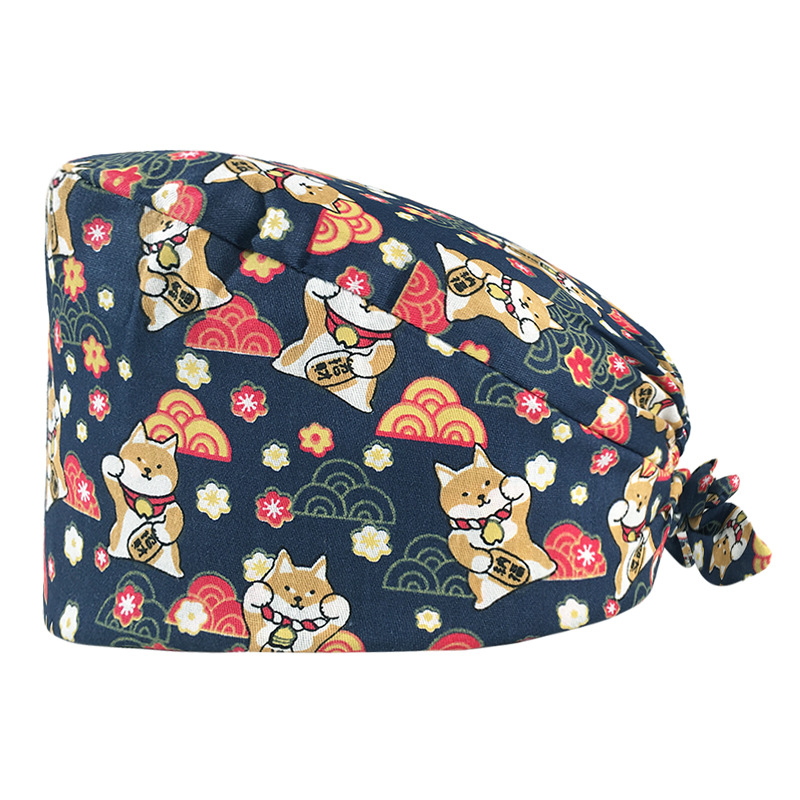 Tapa de enfermera de la UCI impresa elástico hebilla ajustable tapa quirúrgica quimioterapia de algodón puro tapa de confinamiento de las mujeres tapa de trabajo médico hombres